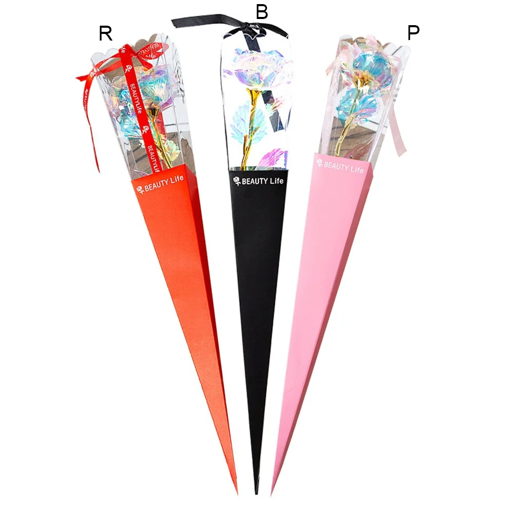 

1Pc Simulation Eternity 24K Gold Foil Rose Flower Rainbow Valentine\\'S Day Romantic Flower Wedding Gift Beautiful LED flower