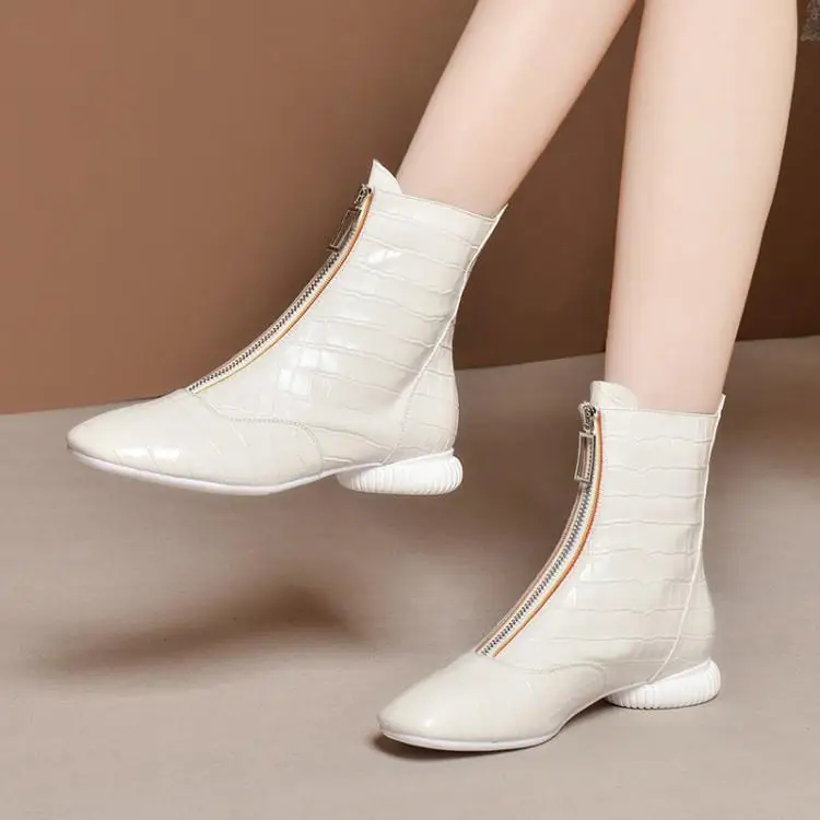

Short boots, thick heels, short boots, Martin boots, low heels, zippers, square heads, boots, cowhide 2.5cm.