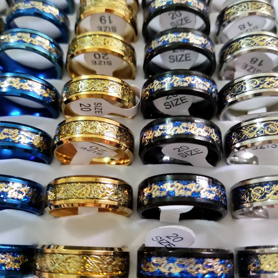 Bulk lots 50pcs Assorted Dragon Rings 8 Styles Mix Vintage Jewelry Party Gift Stainless Steel Mens Wedding Bands 4
