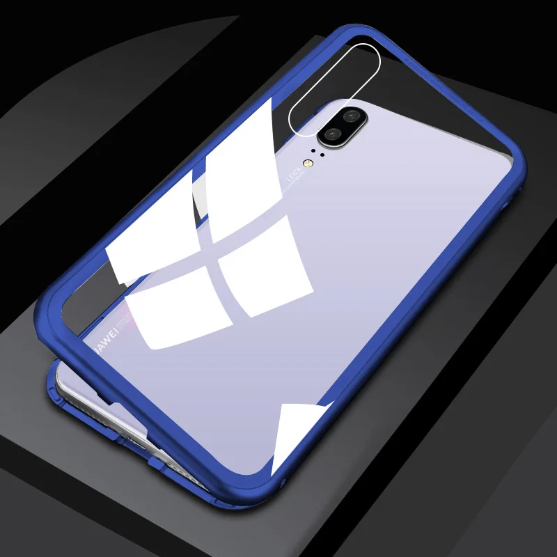 Blue Металлический чехол для huawei P20 P30 mate 10 20 Pro Lite 20X Honor 8X Nova 5i 5 Pro Y9 Y7 Y6 Y5 P Smart стеклянная Магнитная откидная крышка - Цвет: Blue