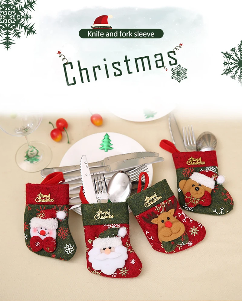 Рождественские украшения для дома рождественские носки рождественские кармашки для столовых приборов серебряные столовые приборы держатель сумки украшения стола