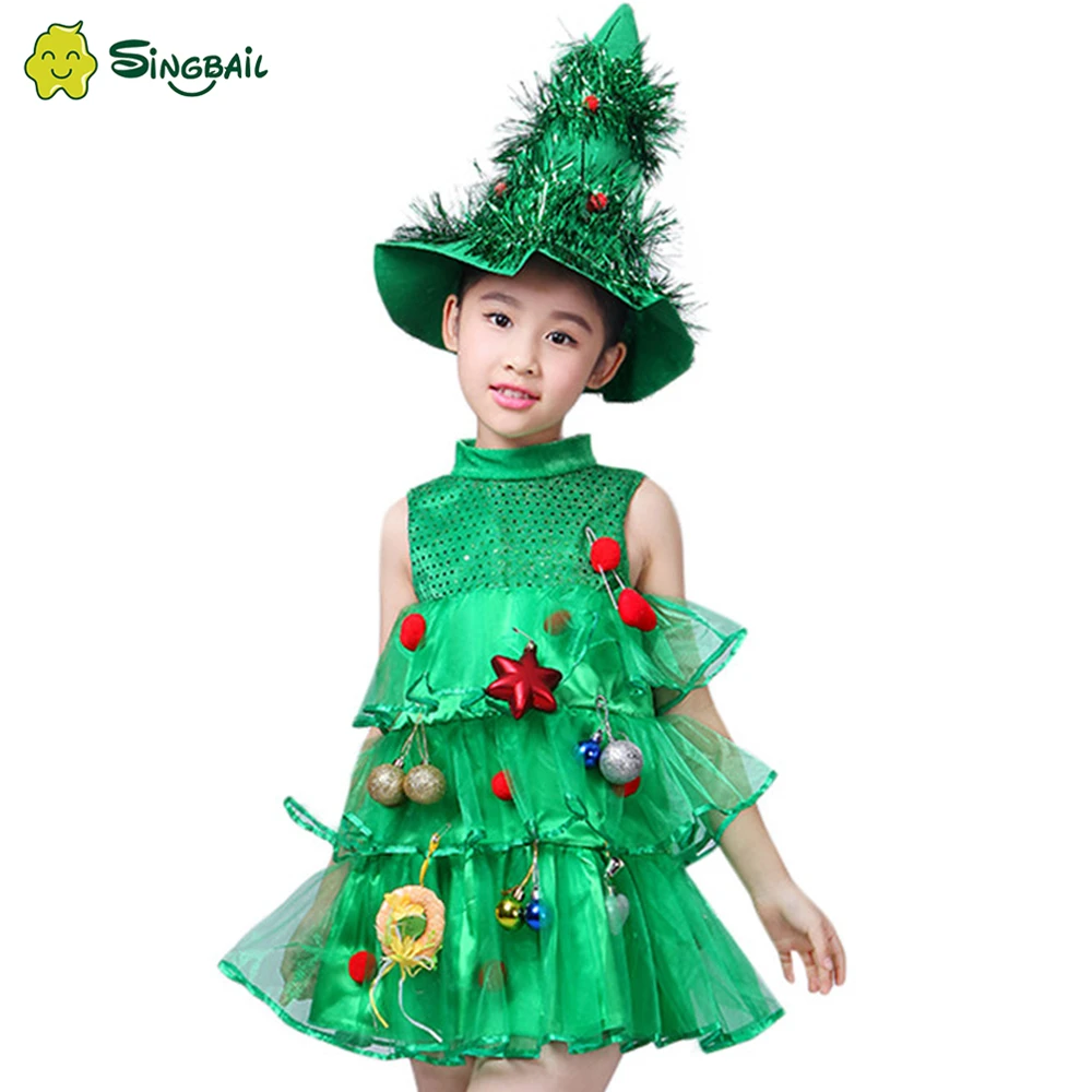 Детское платье с зеленой елкой для девочек, костюм на Хэллоуин, платья, топы, вечерние наряды, костюмы Пурима эльфа, косплей, Рождество, новинка