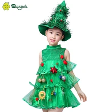 Детское платье с зеленой елкой для девочек, костюм на Хэллоуин, платья, топы, вечерние наряды, костюмы Пурима эльфа, косплей, Рождество, новинка