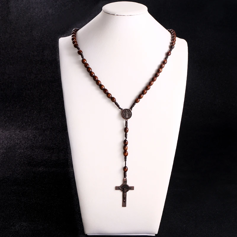 Wooden Cross Pendant | Beads Rosary Necklace | Handmade Jewelry | Religious Jewelry