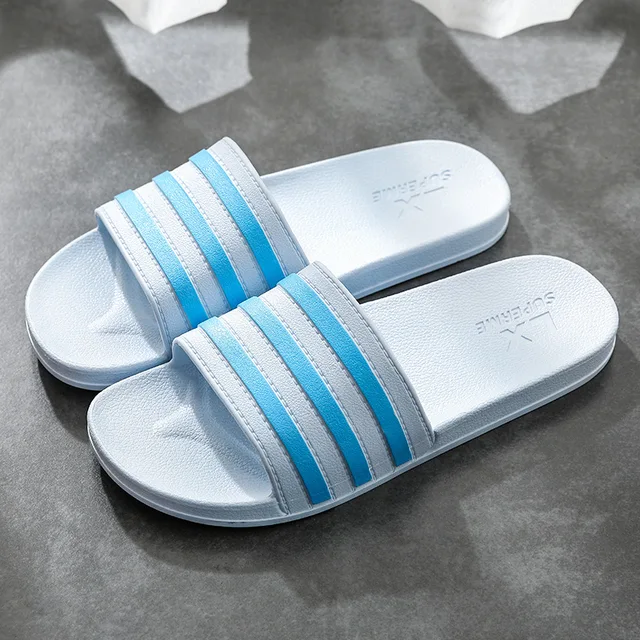Summer Women  Outdoor Bathroom Shoes Platform Men Slippers Beach Flip Flops Slide Sandals Non-Slip Soft Sole Couple Ladies Home light Blue