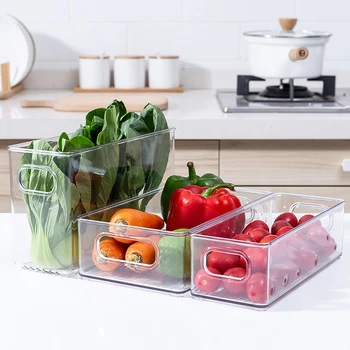 

Clear Pantry Organizer Bins Household Plastic Food Storage Basket Box For Kitchen Countertops Cabinets Refrigerator Freezer