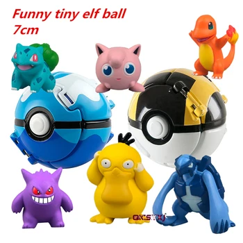 

Poke Pikachu + 1pcs Tiny Elf Inside Anime Gift Snorlax Eevee Jigglypuff Psyduck Gengar Pvc Action Figure Toys Ball