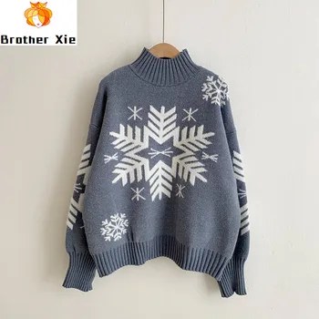 

Very Fairy Oversized Sweater Female Semi-high Collar Loose Christmas Sweater Autumn and Winter Clothes Pullovers for Women