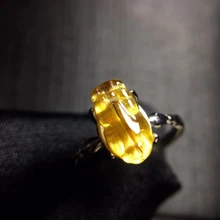 

Natural Gold Rutilated Quartz Adjustable Ring Rare 925 Silver 11*5.5mm Women PI XIu Ball Beads AAAAAA Genuine
