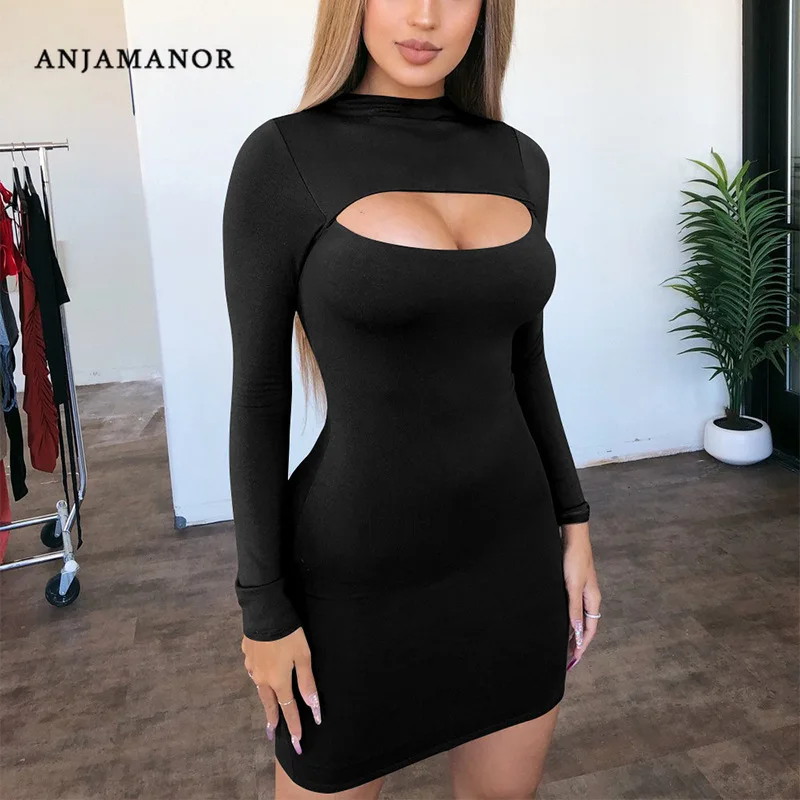 ANJAMANOR сексуальное платье 2020 Новая Мода Vestidos с длинным рукавом облегающее