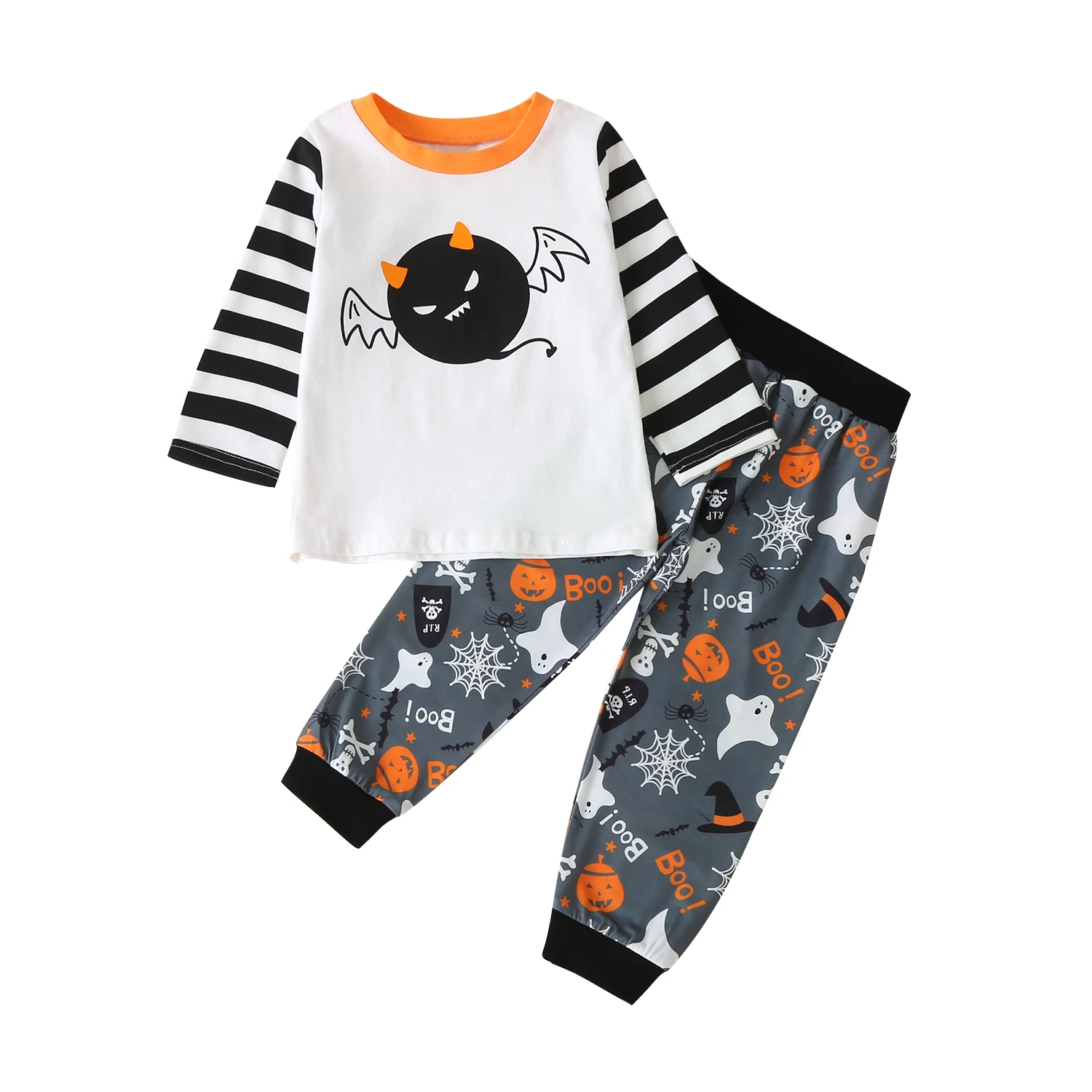 Kids Halloween Costume Set Baby Boys Girls White Long Sleeve Round Collar Top Evil Print Shirt+ Printed Long Pants 1-6 Years