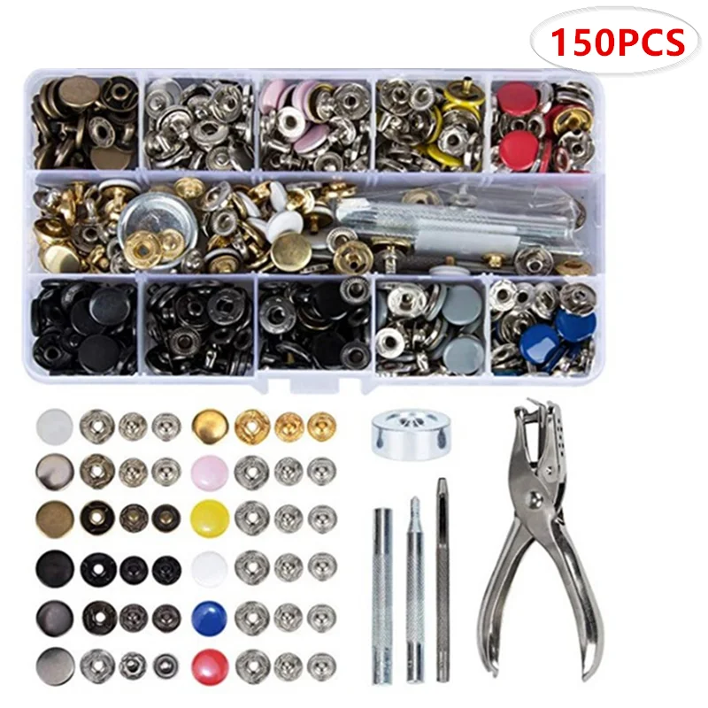 150 Pcs Bottoni Automatici In Metallo Set Bottoni Automatici Bottoni Automatici Bottoni Automatici Di Montaggio Pinze Per Maglieria Strumenti Per Cuci