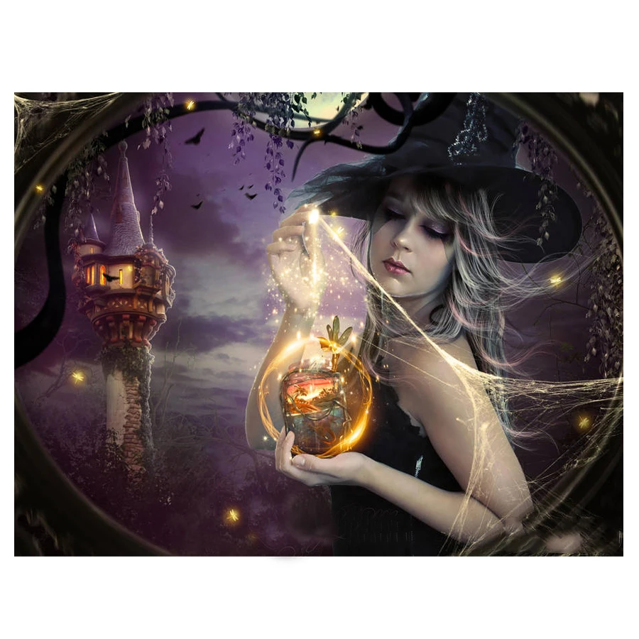 Full Drill Square 5d DIY Diamond Painting Magic witch Diamond Embroidery Halloween moon Night Diamond Mosaic Kits wall stickers