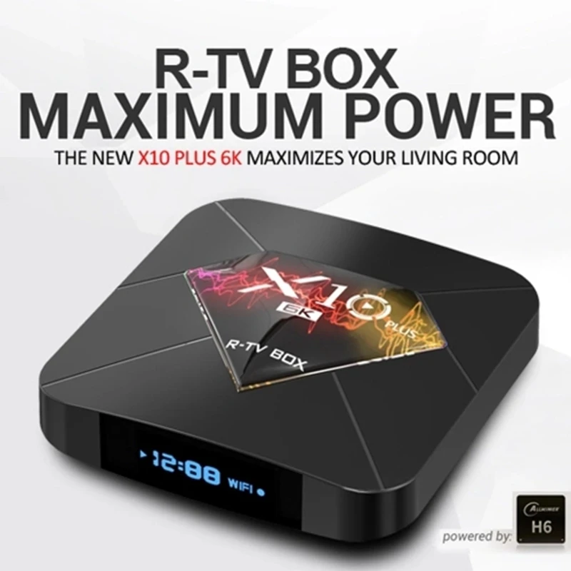R-TV BOX X10 PLUS Android 9.0 Smart TV Box Allwinner H6 UHD 4K Media Player 6K Image Decoding 4GB / 64GB 2.4G WiFi 100M LAN USB3