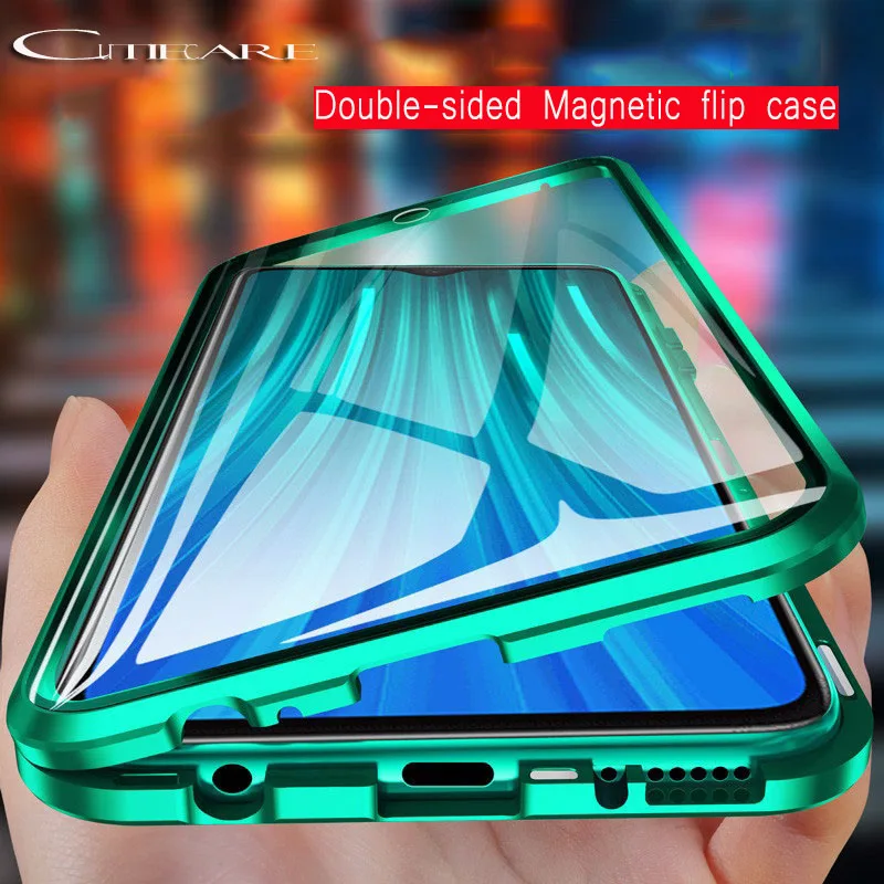 Magnetic Adsorption Metal bumper Case for Samsung galaxy S10 S9 S8 Note 10 9 8 A10 A20 A30 A50 A70 Double side Glass flip case |