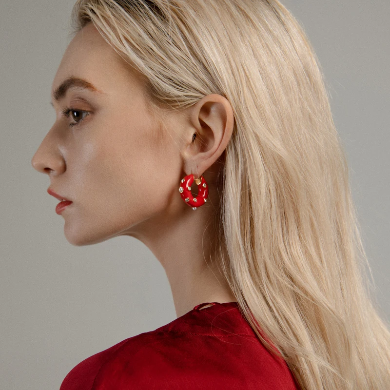

Timeless Wonder Amazing Red Enamel Zirconia Circle Statement Stud Earrings Women Jewelry Gothic Boho Runway Ins Punk Trendy 1364