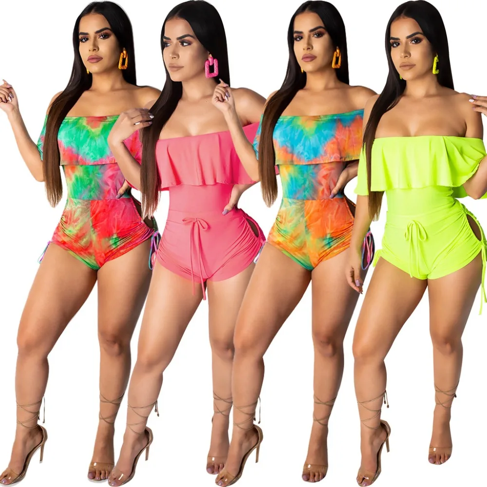 Сексуальный боди, комбинезоны, женский комбинезон с вырезом лодочкой, с рюшами, обтягивающий, однотонный, с вырезами, комбинезоны, женский комбинезон, DR6173