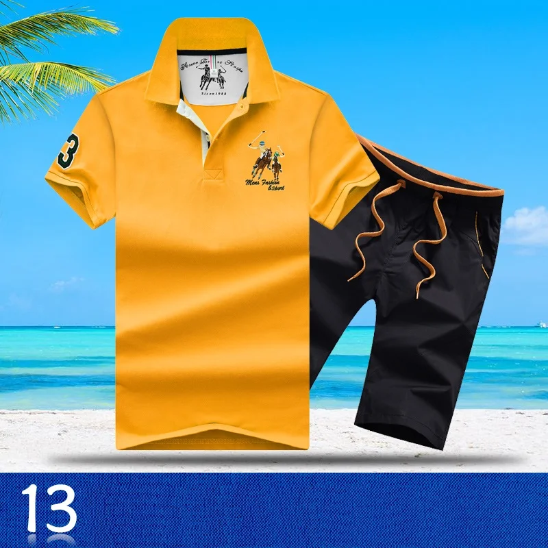 AZ-1813 13 Aismz мужской спортивный костюм Moletom Masculino, комплект брендовых спортивных костюмов с вышивкой, костюмы для поло, летний топ, мужской комплект из 2 предметов, футболка и шорты - Цвет: AZ-1813 13