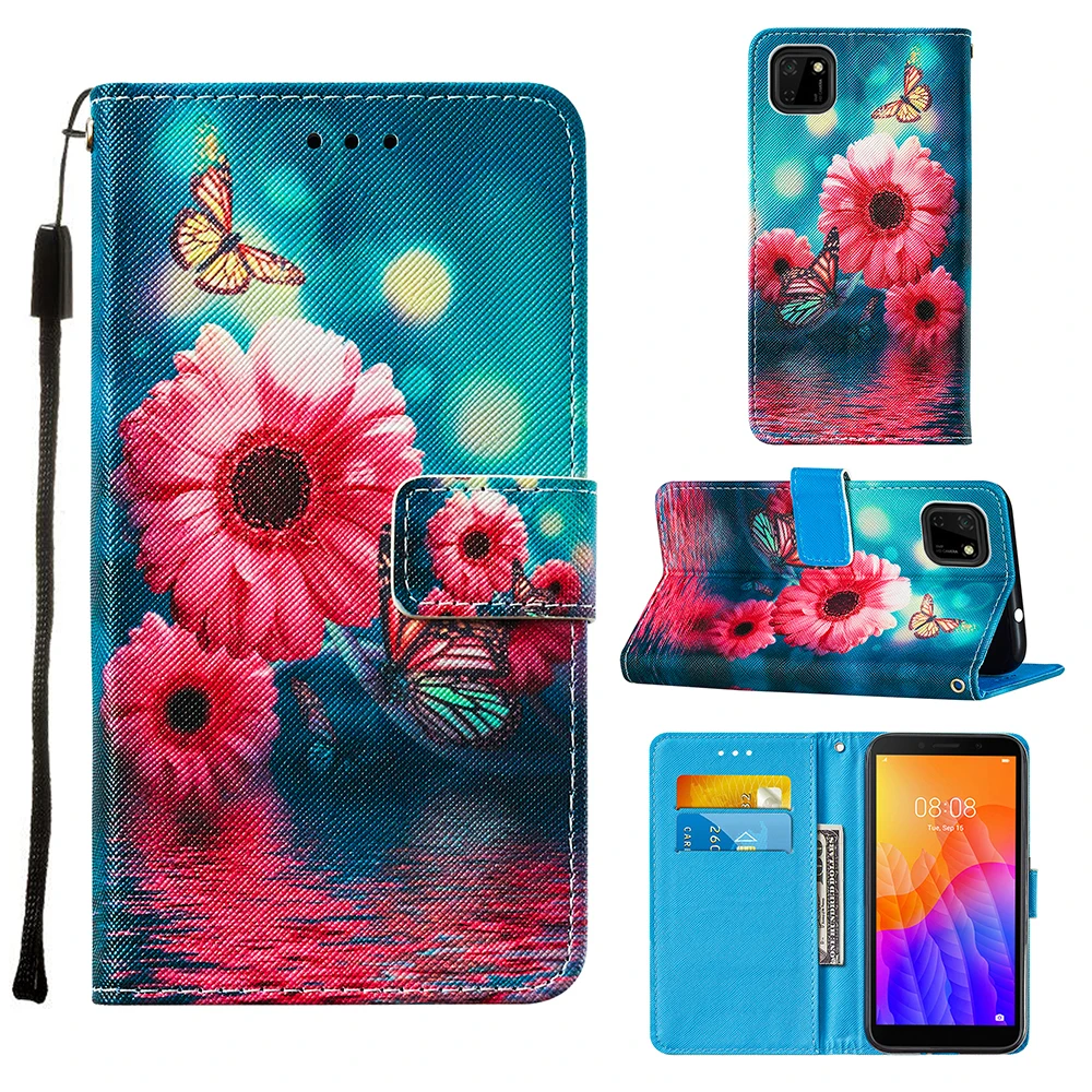 Flower Pattern Case For Huawei Y5P Y6P P Smart 2020 Honor 9S Panda Cat butterfly Painted Book Flip Leather Phone Cover waterproof case for huawei