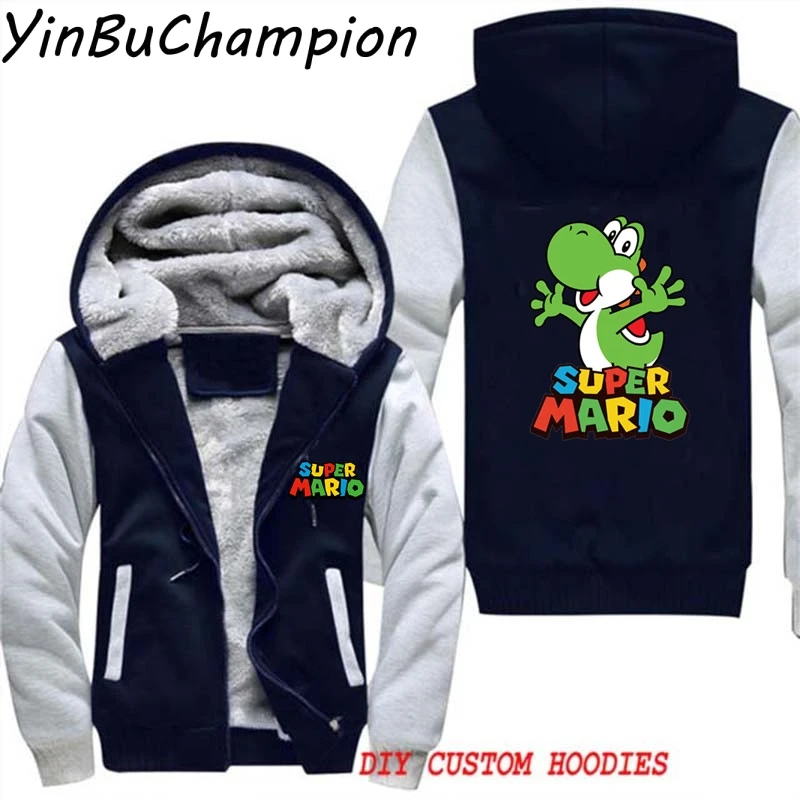 Мужские зимние толстовки с капюшоном Super Mario Bros Yoshi Naruto толстовки с капюшоном из плотного флиса спортивный костюм на молнии камуфляжная куртка пальто - Цвет: Темно-серый