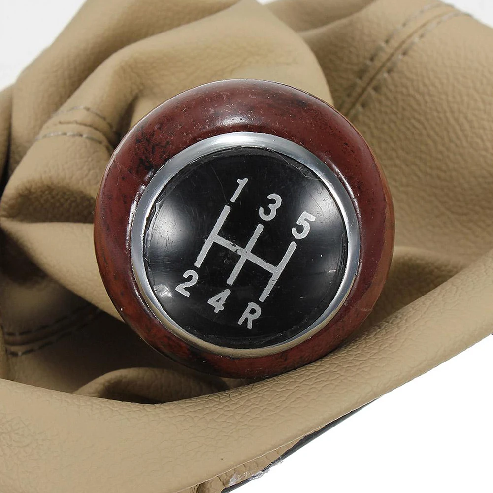 5 Speeds Wood Faux Leather Gear Shifter Knob Gaiter Boot for Passats B5 98-04
