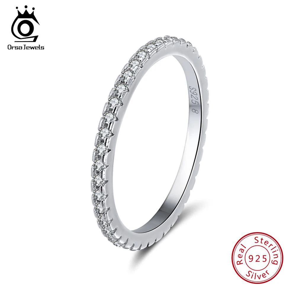 ORSA JEWELS, 925 пробы, серебряные кольца для женщин, классические, круглые, полностью проложенные, AAA кубический циркон, обручальное кольцо для девочек SR63 - Цвет камня: SR63