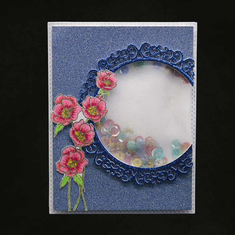  Round Frame Cutting Dies Border Invitation Card Lace Background Decoration DIY Metal Cut Die Stenci - 4000074106335