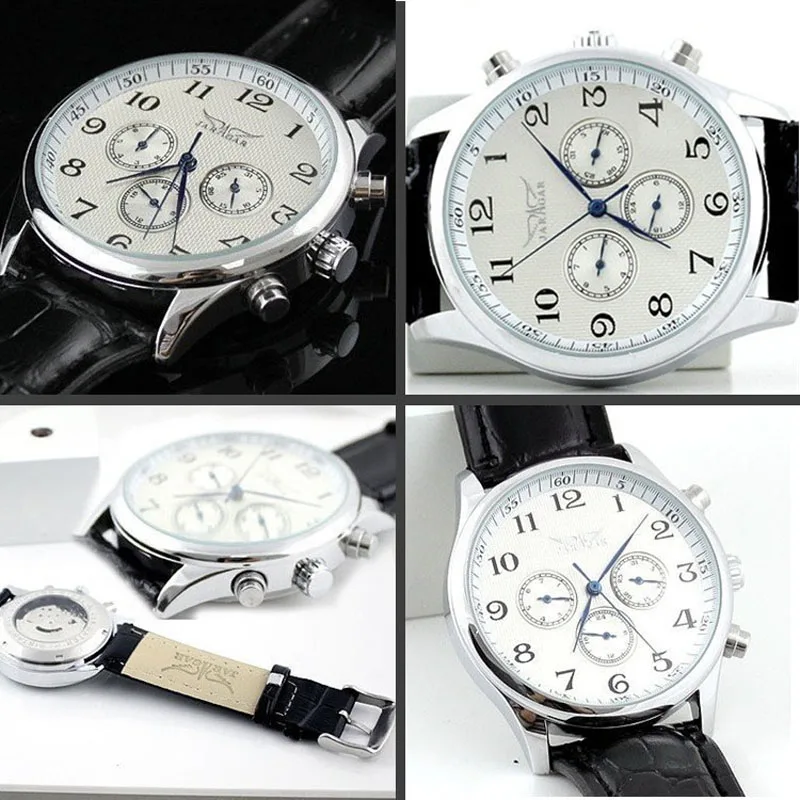 JARAGAR Automatic Mechanical Self-Wind Sport Thin Case Calendar 24Hour Week Dial Real Leather Strap Men Wrist Watch mechanical watch