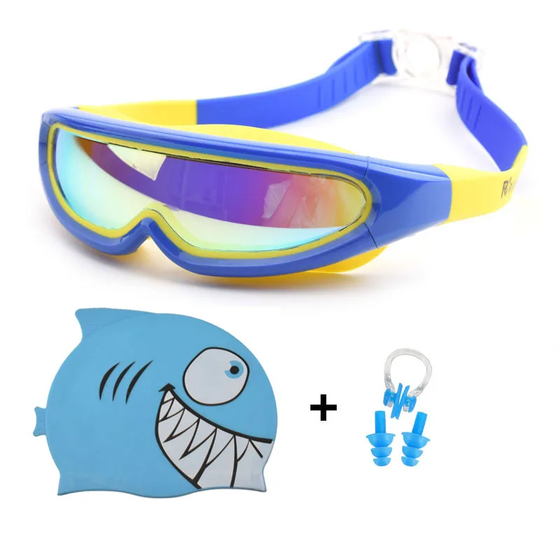 Детские очки для плавания, профессиональная оправа для мальчиков и девочек, противотуманная маска для бассейна, очки для плавания, силиконовые очки для дайвинга - Цвет: Set