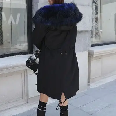 black blue Rex Rabbit Hair iner To Read Female Новое тонкое пальто с имитацией лисьего меха Щука длинное пальто с имитацией меха Tide hh0012 - Цвет: black blue