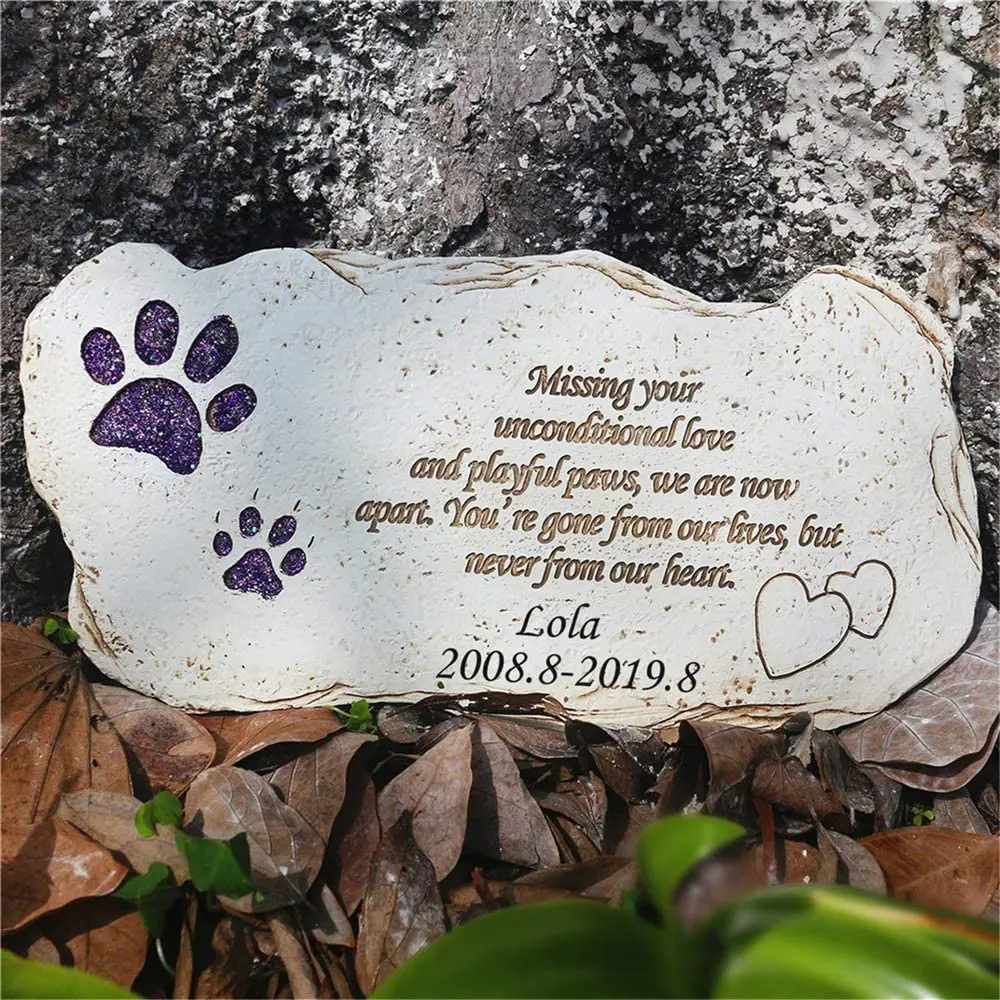 Personalizado brillante pata impresa de perro Memorial piedras lápidas al aire libre o en interiores para jardín patio trasero marcadores de tumba JSYS
