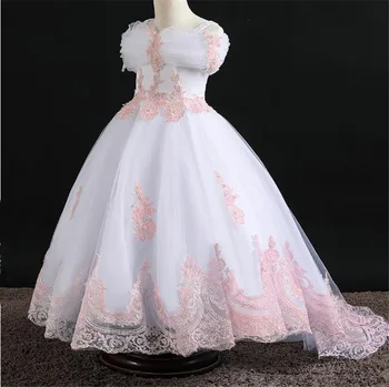 

Beautiful Off the Shoulder Flower Girls Dresses for Wedding Puffy Tulle Lace Infant Baby Girl Birthday Party Gown
