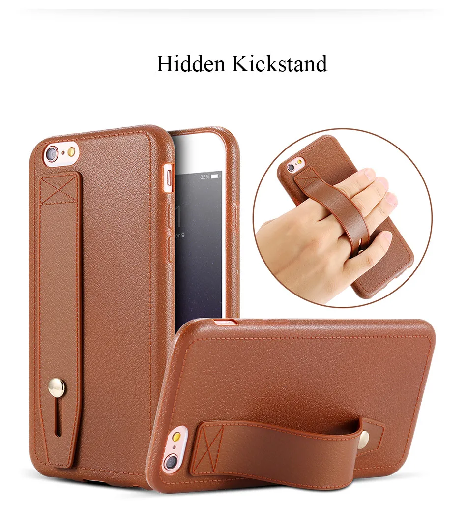 Vintage Case For iPhone 6 6S 7 Plus 5 5S SE Cover Flexible Hand Holder kickstand Leather Grain Silicone Cover For iPhone 6 6s 7 (3)