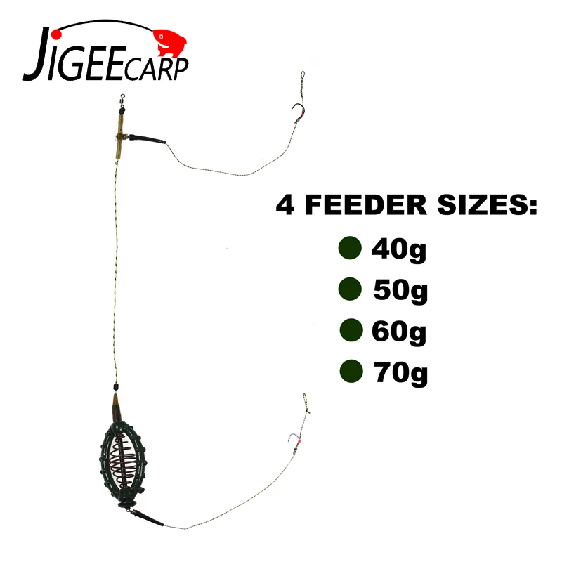 JIGEECARP Ground Bait Cage Hook Carp Rig Set Carp Fishing Spring Feeder 40/50/60/70g Leader Sinker Terminal Fishing Tackle Pesca