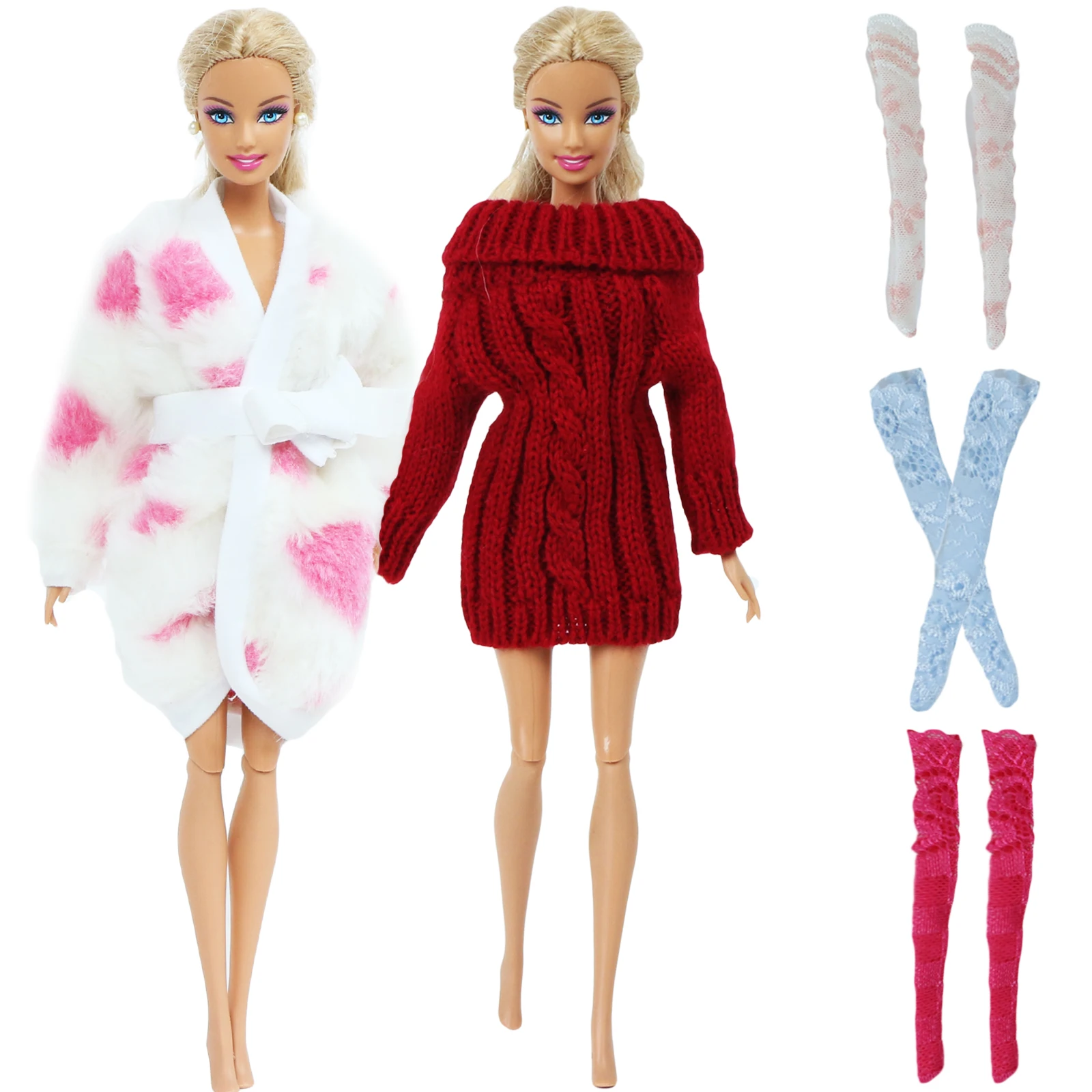 5 шт./компл. Модный зимний наряд для куклы Барби 1x пальто 1x свитер случайный смешанный 3x, чулки, одежда аксессуары игрушки 12 ''куклы