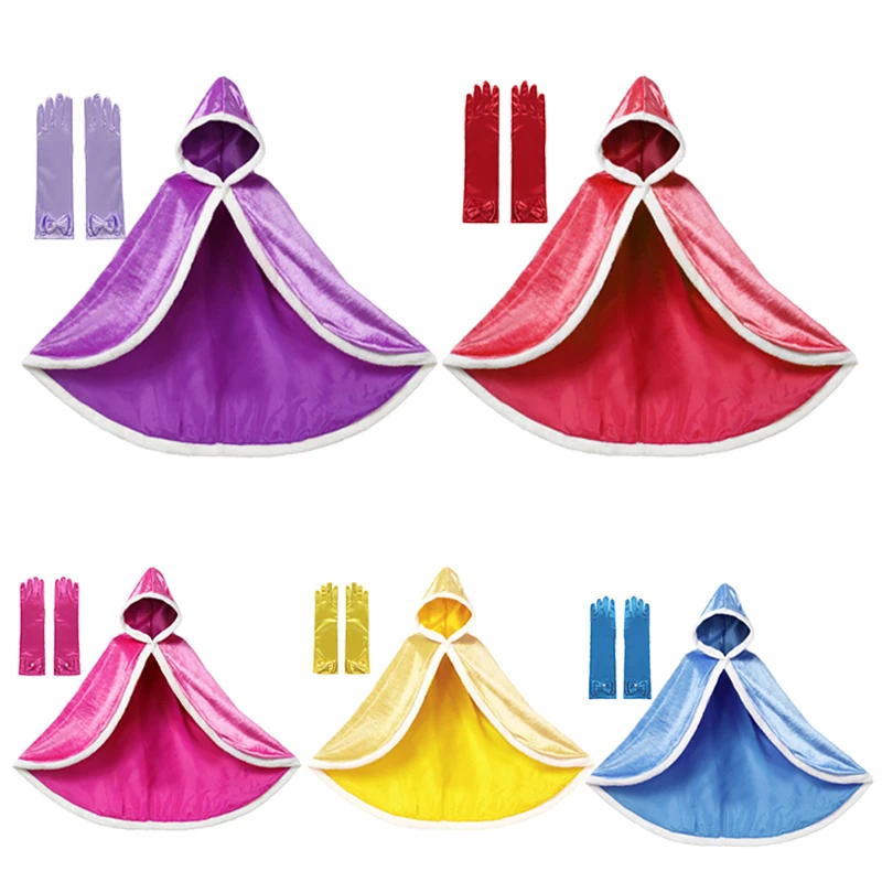 

Girls Cinderella Princess Cloak Faux Velvet Cape Halloween Costume Cosplay Cartoon Princess Sofia Kids Warm Fancy Capes Coat