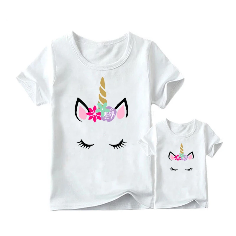 1PC Unicorn Printed Family Matching Clothes T Shirt Fashion Mother and Daughter Clothes Mommy and Me Family Look Tshirt Outfits 5