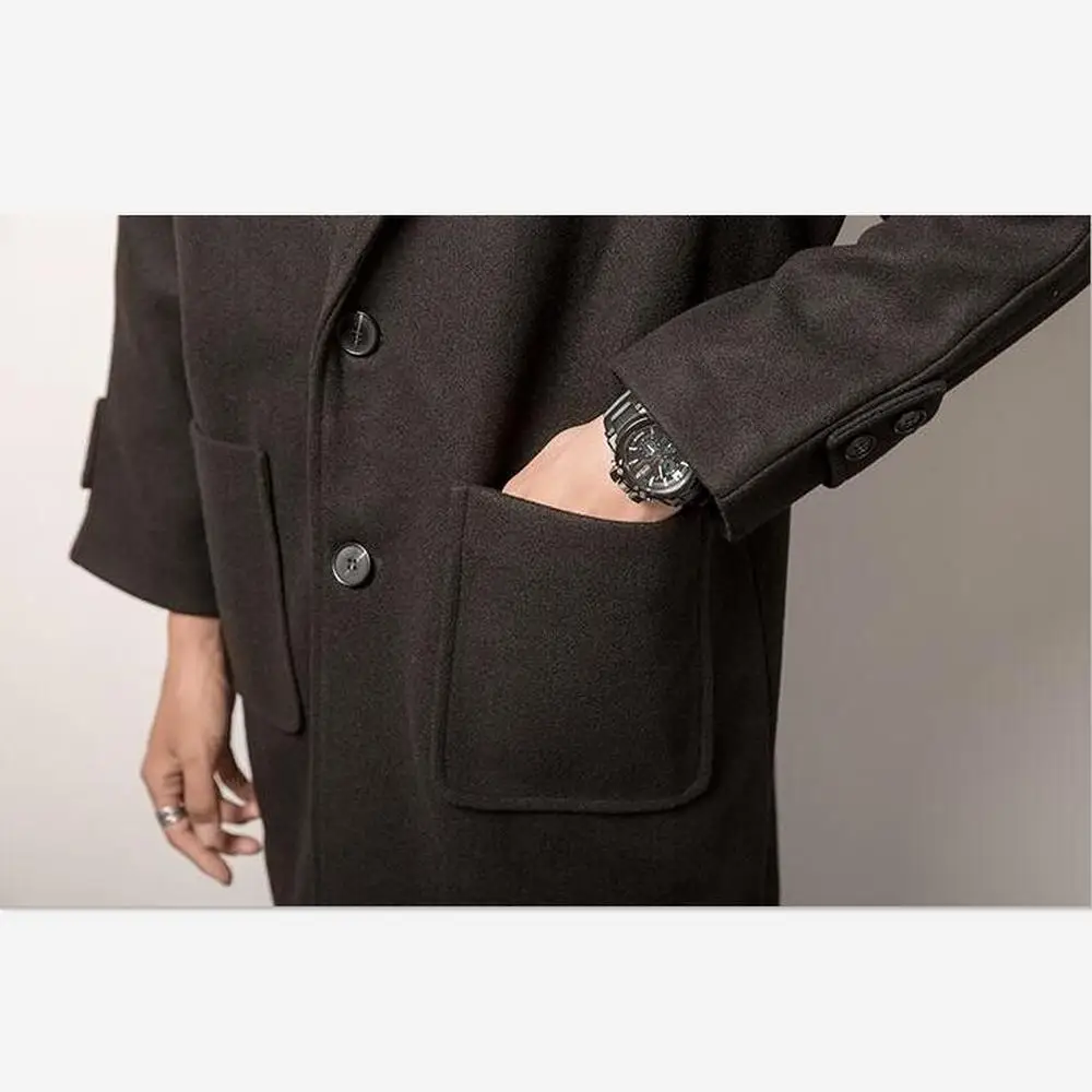 Men's windbreaker autumn/winter new medium-long style thickened windbreaker loose casual lapel youth male wear Wool Coat