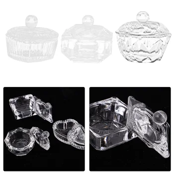 

3pcs Nail Art Glass Crystal Cups with Lid Manicures Liquid Powder Glass Cup