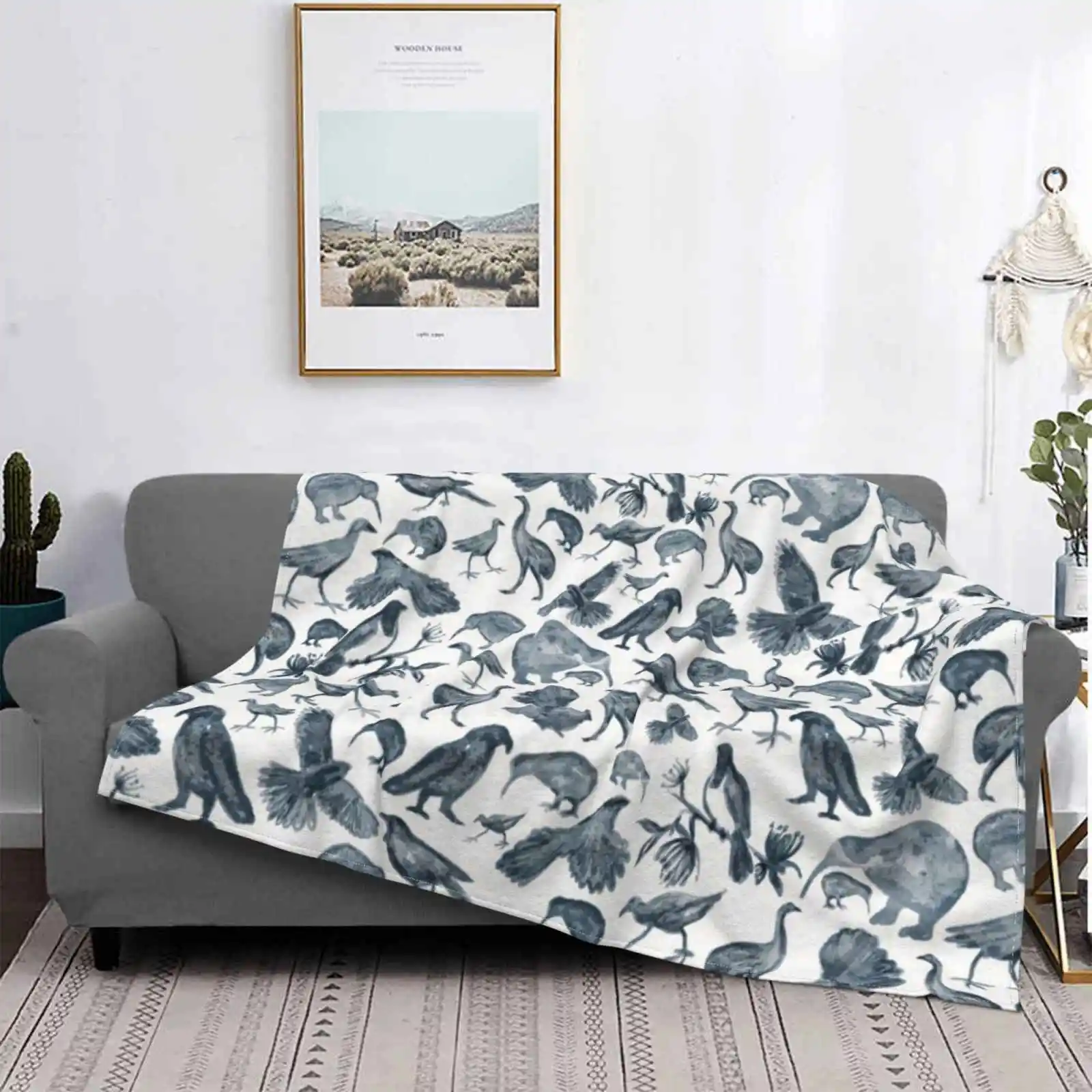 

Birds Of New Zealand Super Warm Soft Blankets Throw On Sofa/Bed/Travel Nz Birds Watercolour Birdmask Indigo New Zealand Native