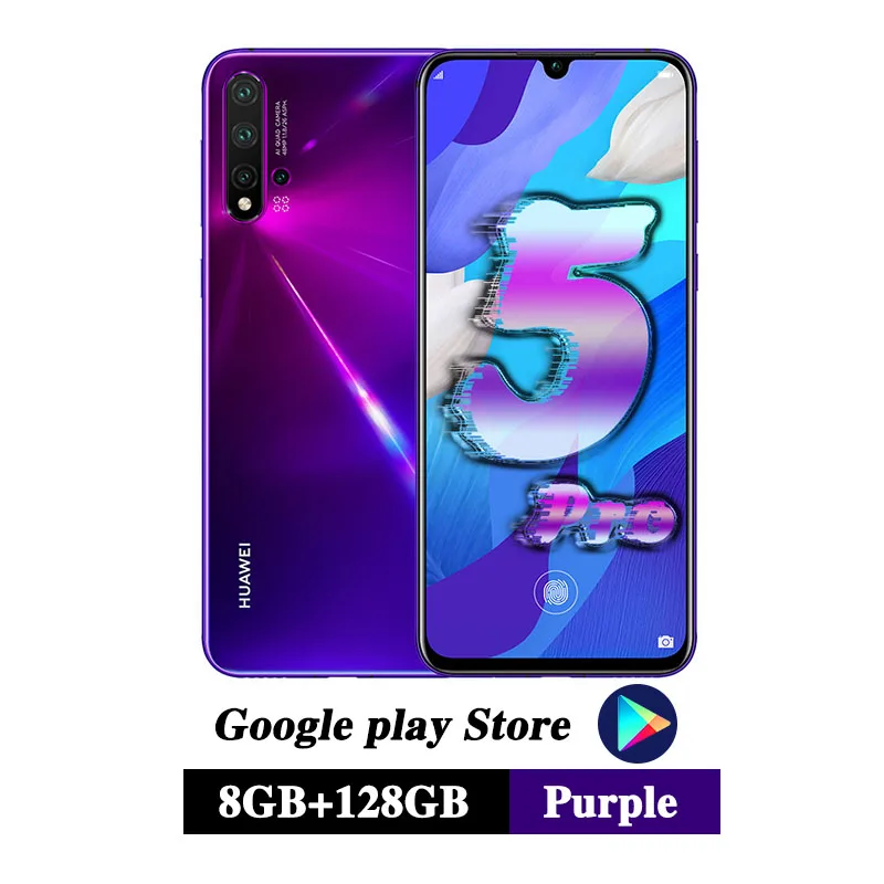 Мобильный телефон HuaWei Nova 5 Pro, 8 ГБ, 128 ГБ, четыре ядра, 6,39 дюймов, OLED экран, сканер отпечатков пальцев, Android 9,0, 40 Вт, SuperCharge, NFC - Цвет: 8G 128G Purple