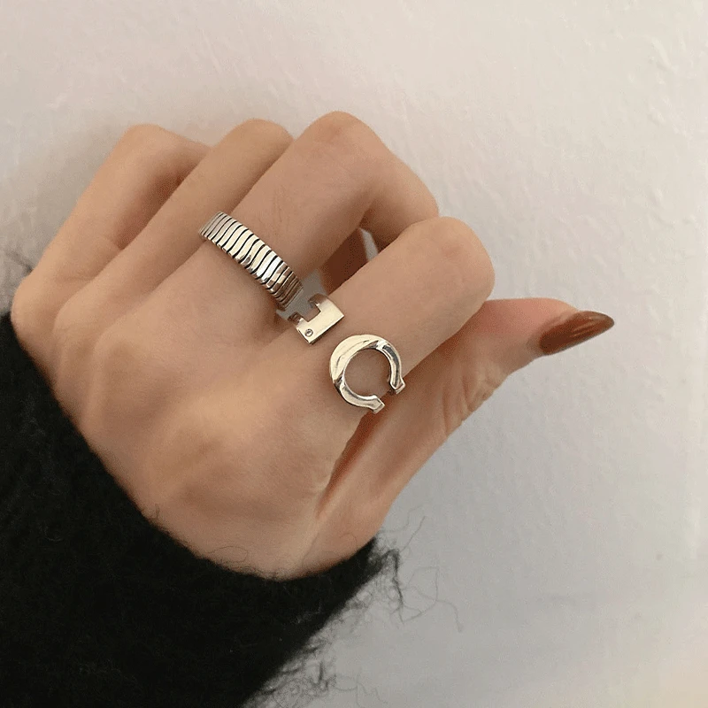 Silver Weaving Handmade Rings Charm Women Simple Geometry Vintage Party Accessories