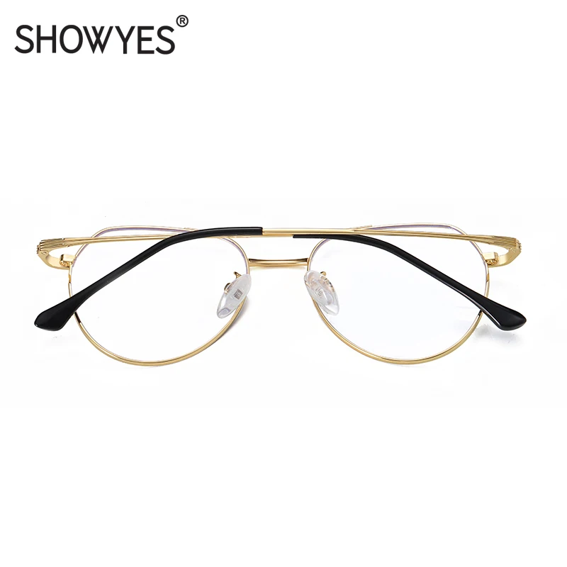 SHOWYES, анти-синий светильник, очки, неправильный металл, два моста, большой размер, форма, радиация, блокировка экрана компьютера, простые очки 035