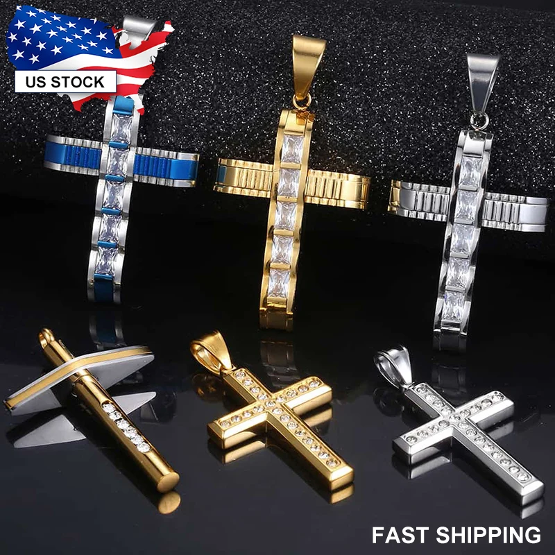 Collar Cruz De Acero Inoxidable Con Cadena Cubana - 41-76cm, Ideal Para Hombre
