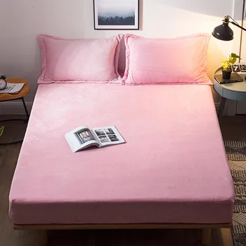 

Winter Warm Polyester Fitted Sheet Pink Yellow Soft Velvet Mattress Cover Four Corners with Elastic Band Bed Sheets Pillowcase