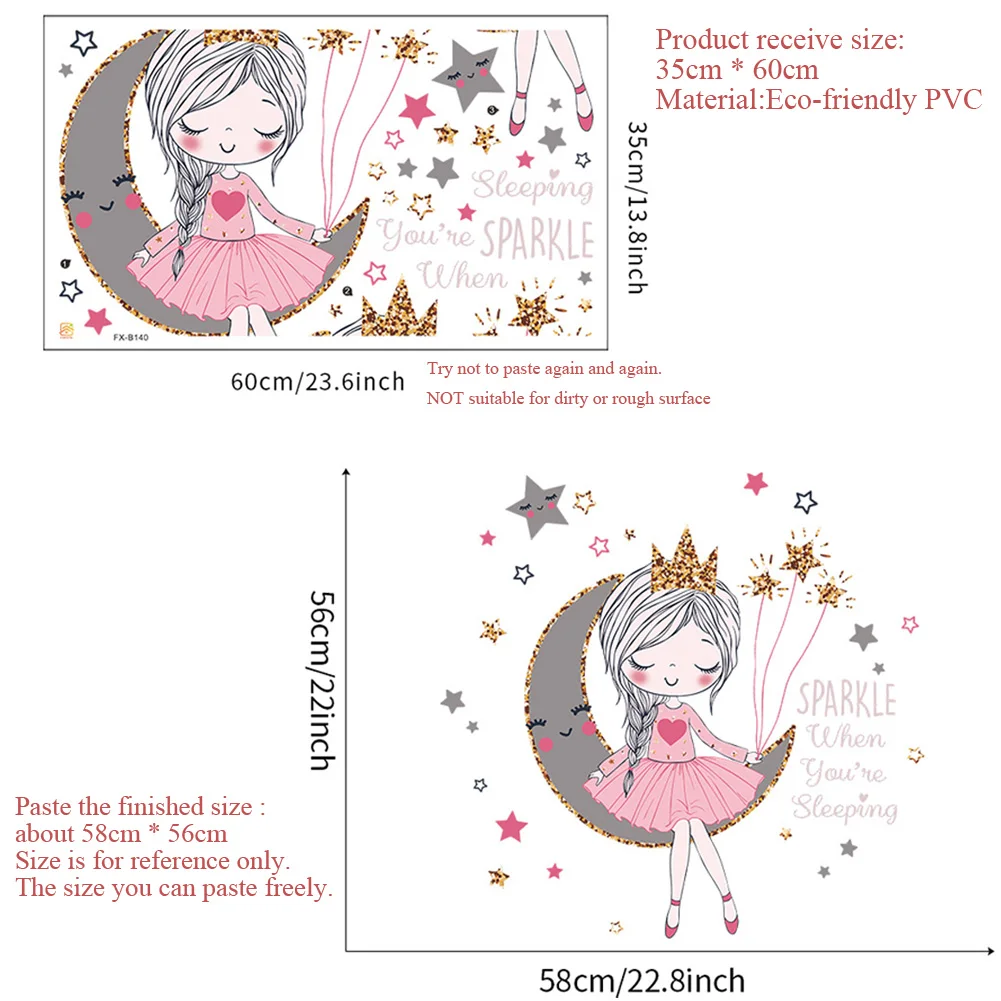 Princess On The Moon Wall Stickers Girls Room Decor Wallpaper Living Room Bedroom For Home Decoration Beautiful Cartoons Decals,wall stickers,self adhesive stickers,vinyl stickers,self adhesive wall stickers,vinyl wall stickers,chalkboard stickers,chalkboard wall stickers