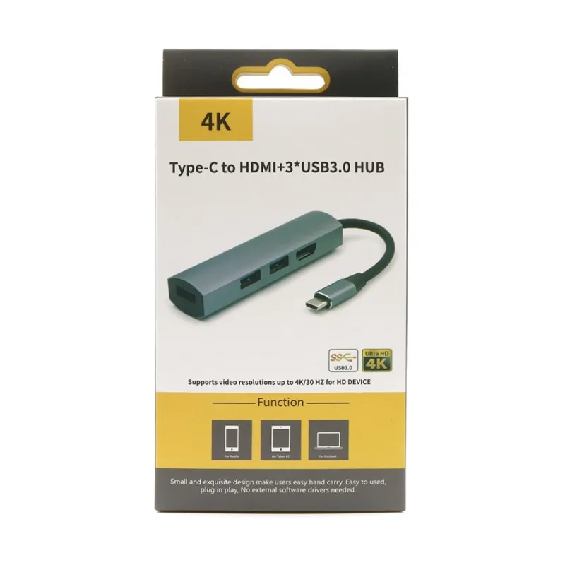 Концентратор тип-c к HDMI USB 3,0 4K металлический конвертер Кабель-адаптер шнур аксессуары для мобильного телефона компьютера