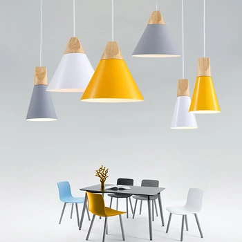 

Nordic LED Pendant Lights Dining Room Pendant Lamp Modern Colorful Restaurant Kitchen Coffee Bedroom Loft Hanglamp Wood E27
