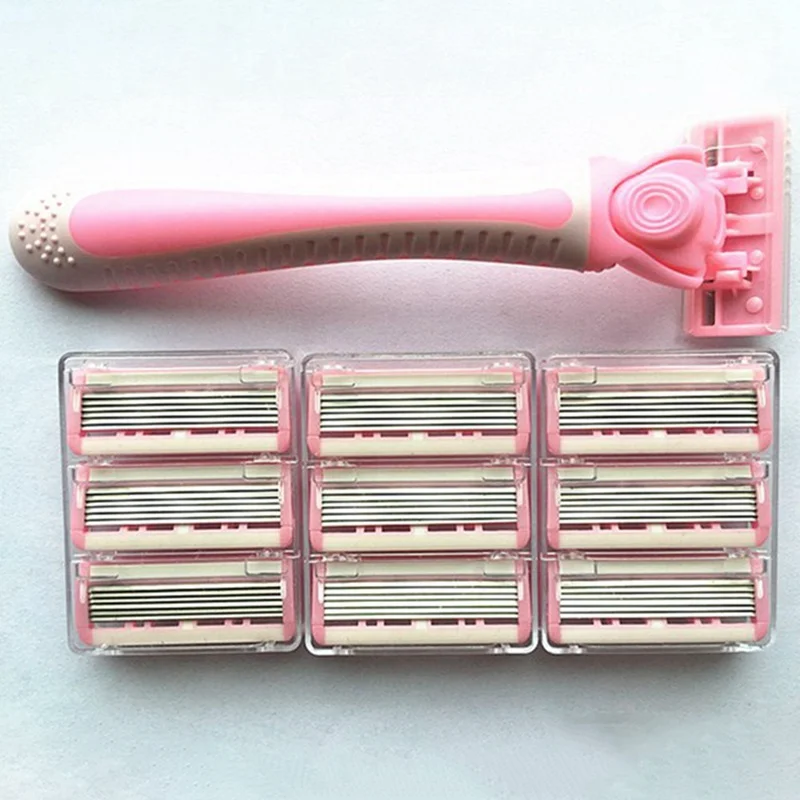 Stainless Steel 6-layer Razor Ladies Manual Hair Removal Shaving Blades Legs Body Bikini Shaving Machine(1 Handle+10 Blades