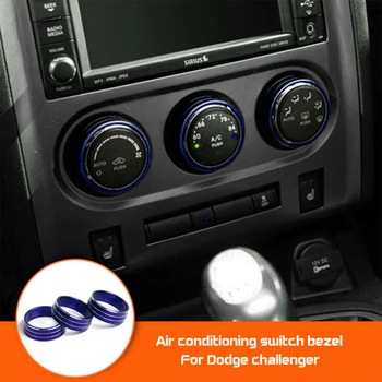 

3pcs Switch knob cover trim Blue Air Conditioning Ring Accessories Parts Aluminum Alloy For Dodge Challenger 2009-14
